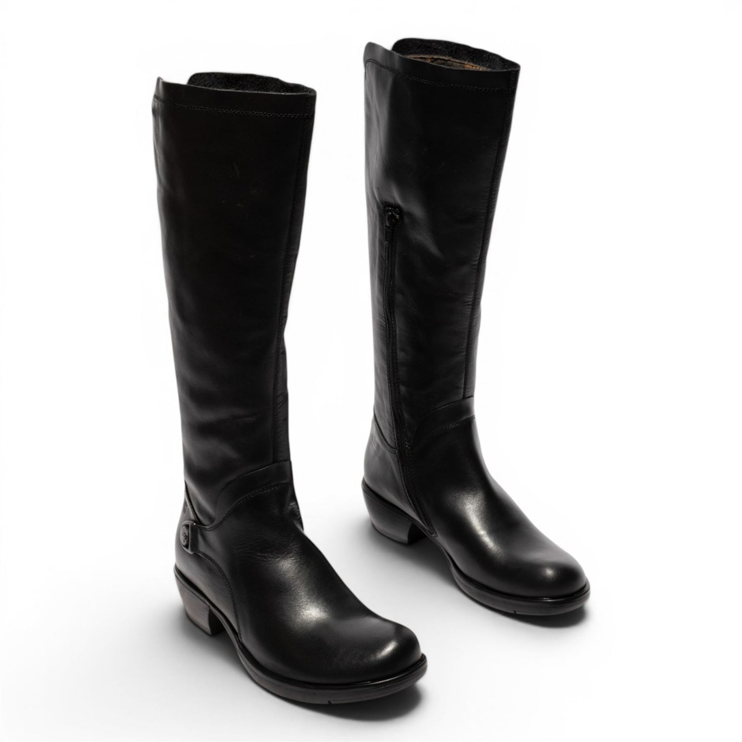 Fly London Womens Black Leather High Heeled Riding Long Boots - MISTRY