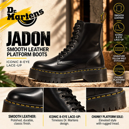Dr Martens Jadon Black Smooth Leather Platform Boots - 15265001