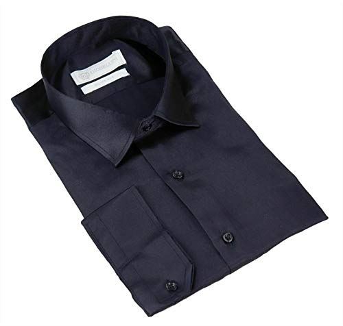 Mens Navy Satin Silk Shirt Smart Casual Button Down Cuff TailoNavy Fit