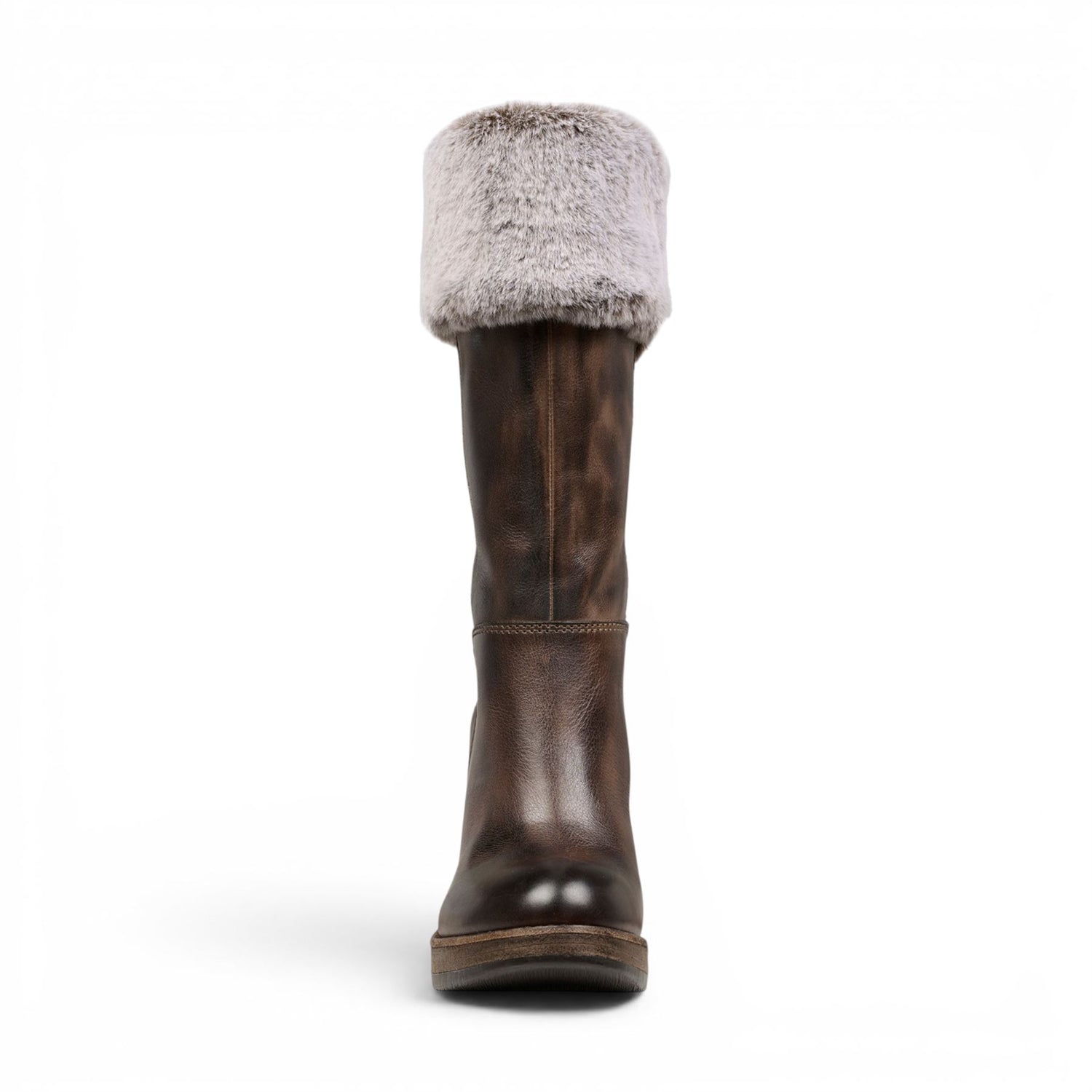 Windsorsmith Womens Mid Calf Brown Leather High Heel Fur Boots - Lovestruck