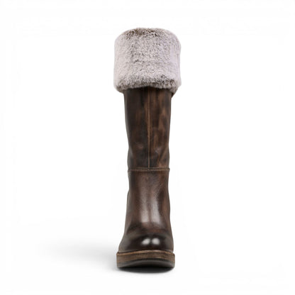 Windsorsmith Womens Mid Calf Brown Leather High Heel Fur Boots - Lovestruck