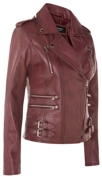 Womens Leather Brando Biker Jacket-Loddon - Upperclass Fashions 