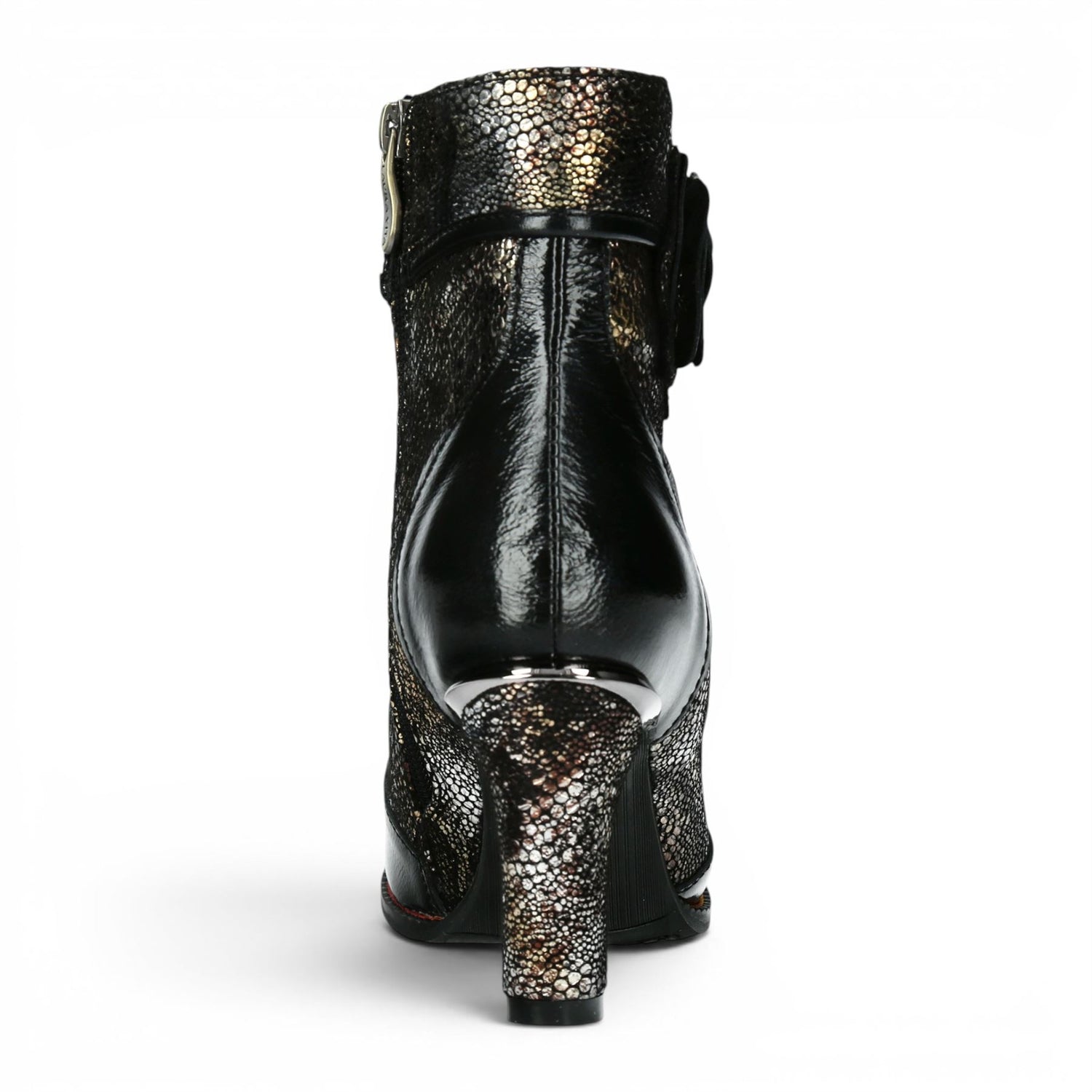Laura Vita Women’s Black Leather Floral Heeled Lace-Up Boots - Alcbaneo 173