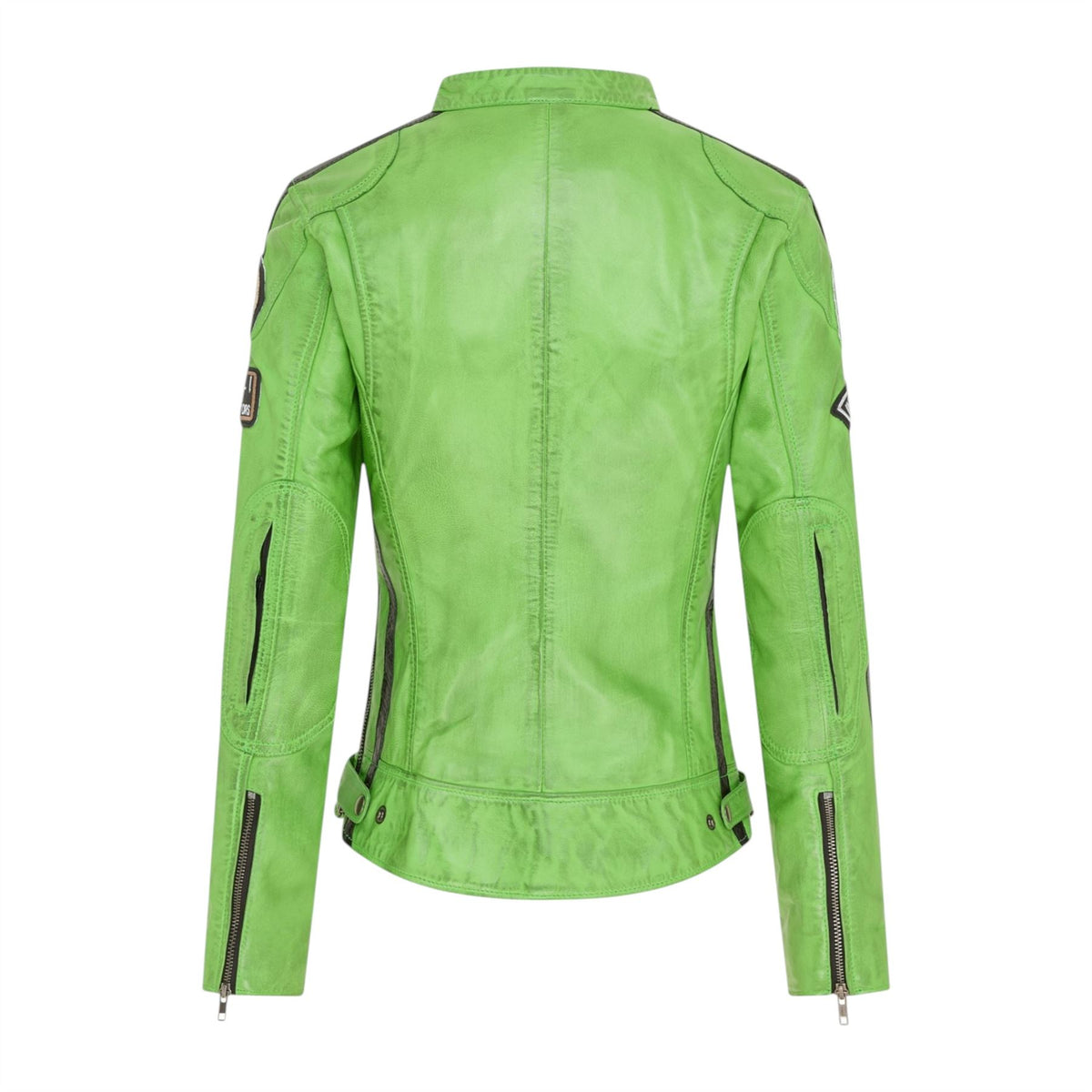Womens Biker Racing Badges Leather Jacket-Eastleigh