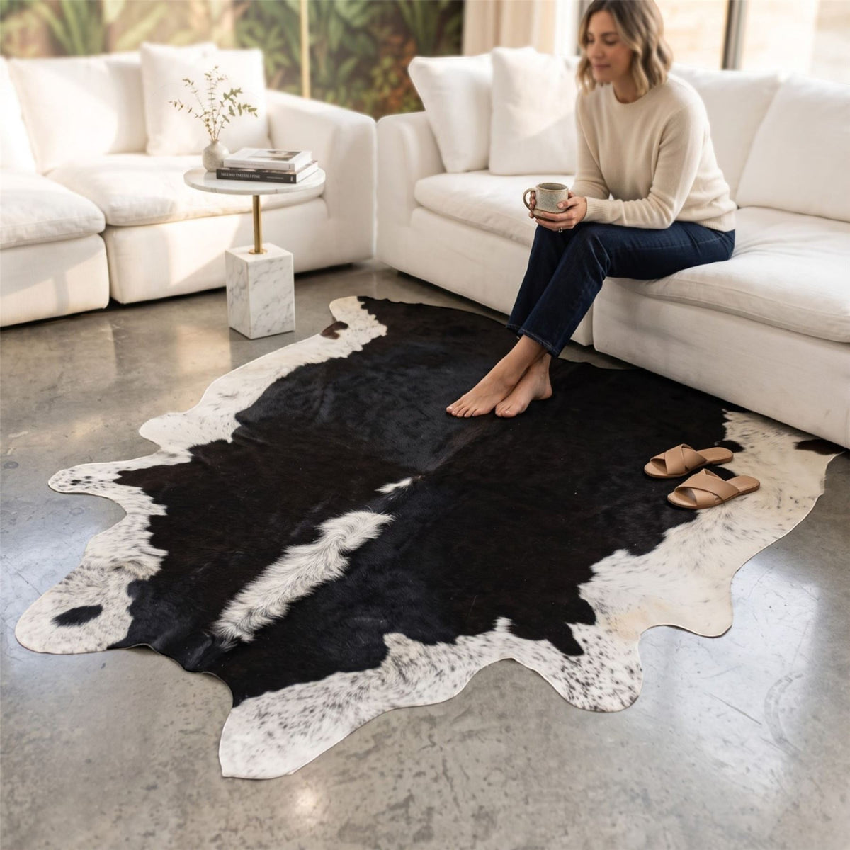 Natural Cow Leather Cowhide Hairon Rug - Hereford