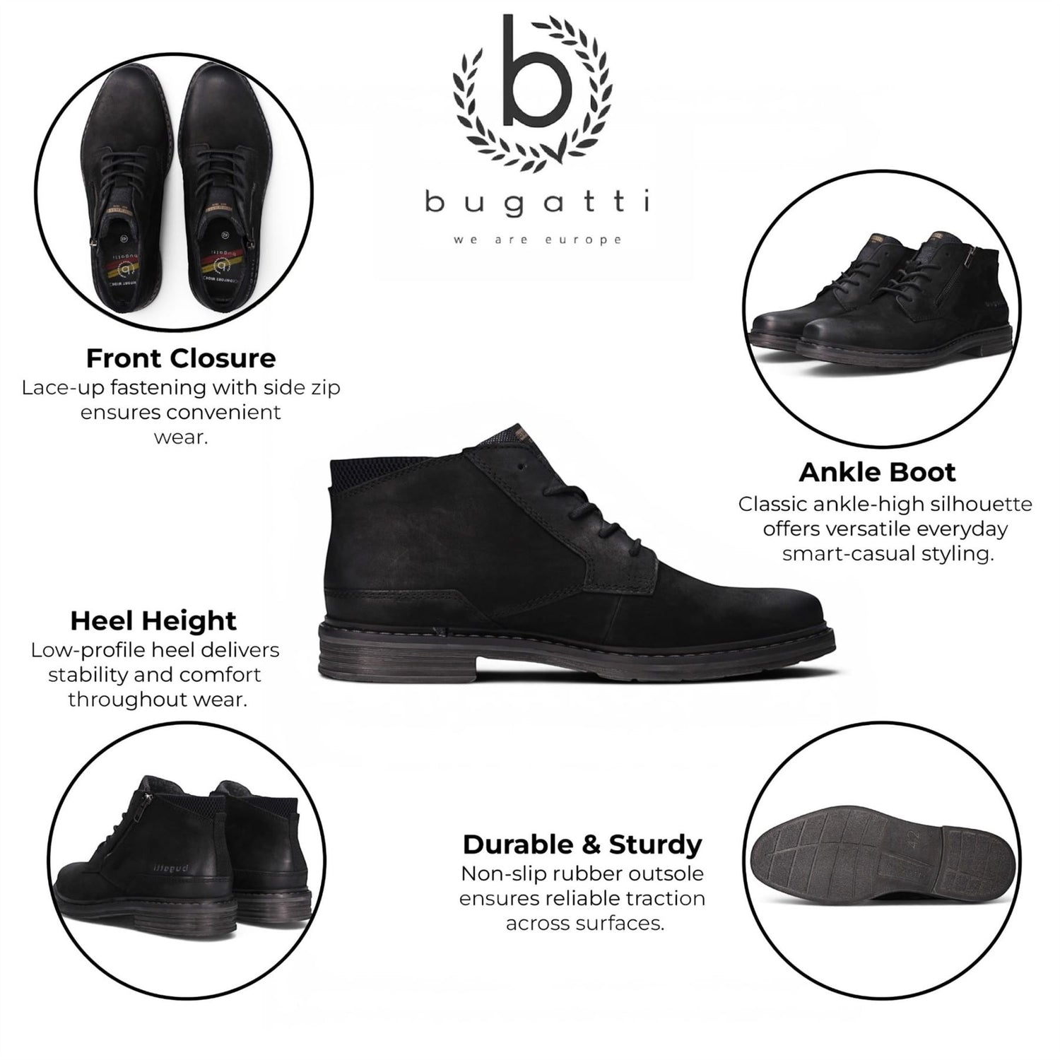 Bugatti Mens Black Leather Lace-up Chukka Ankle Boots - Rigalo Evo C30