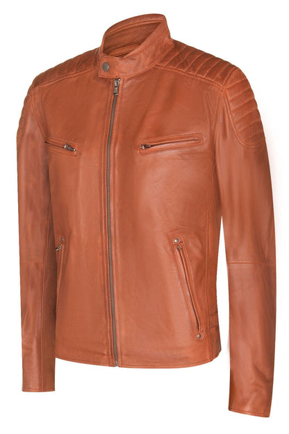 Mens Smart Leather Quilted Biker Jacket - Swanage