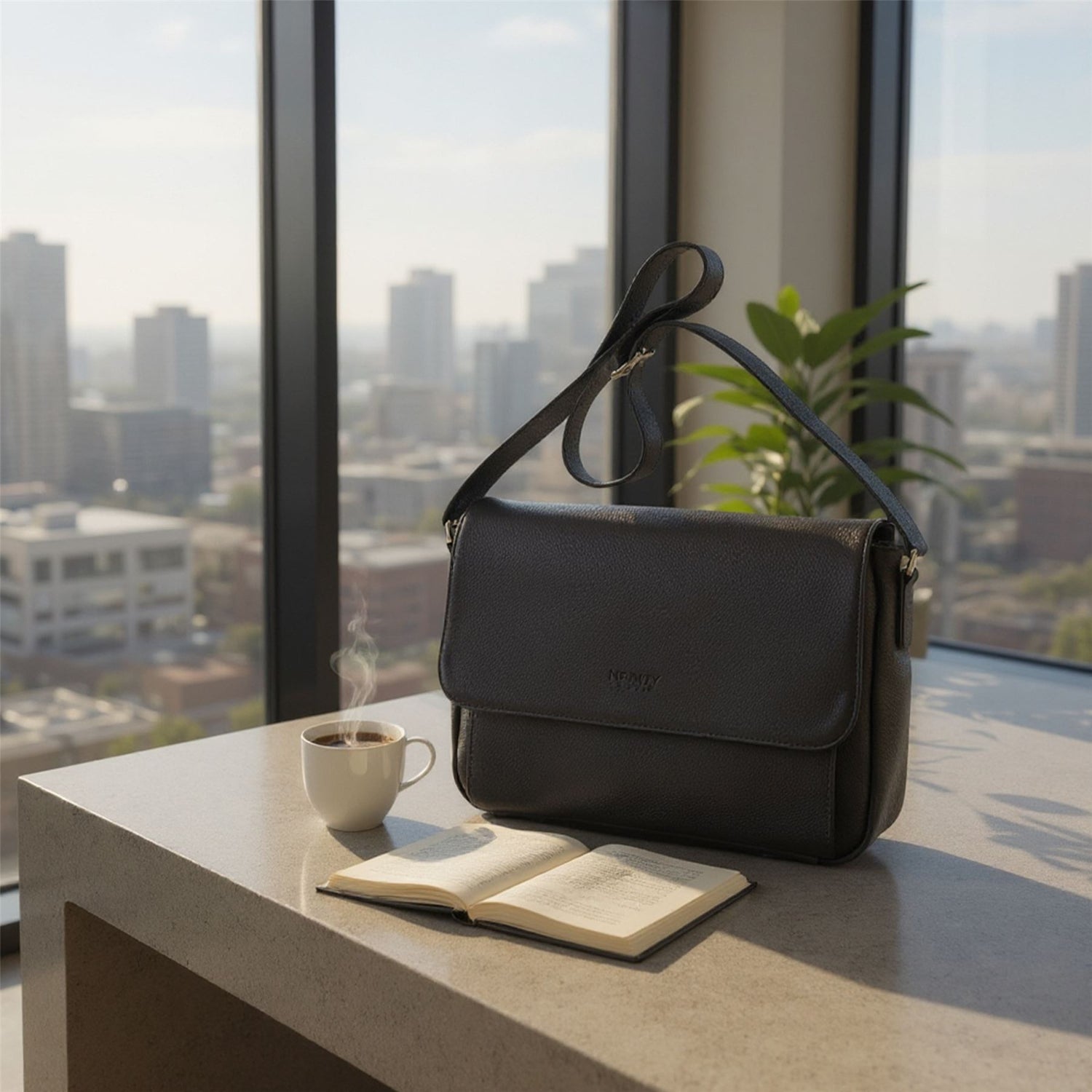 Genuine Leather Black Laptop Bag Travel Work Messenger Satchel - Camden