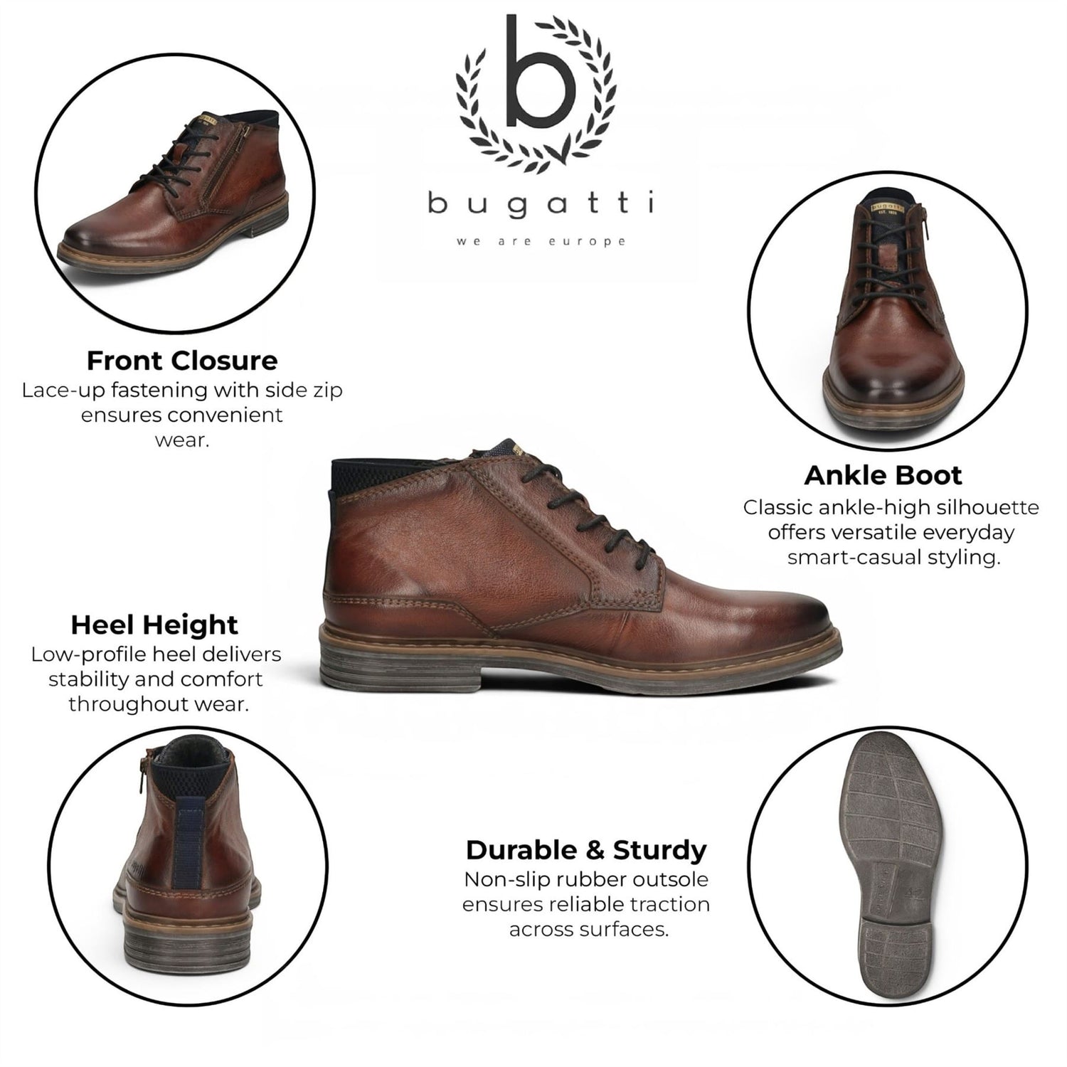 Bugatti Mens Brown Leather Lace-up Chukka Ankle Boots - Rigalo Evo C30