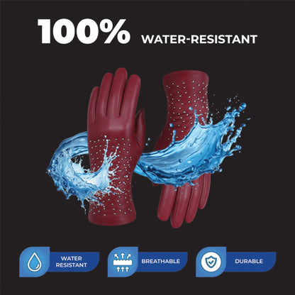 Womens Italian Leather Winter Studded Design Soft Wool Lining Gloves - L-GLV-601