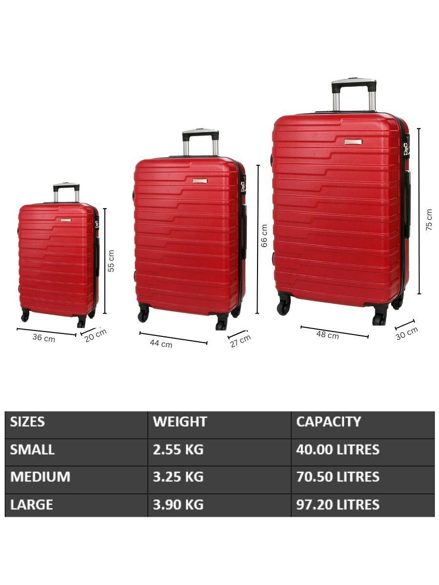 Robust Lightweight Red Hard shell Suitcase 4 Wheel Luggage - Upperclass Fashions 