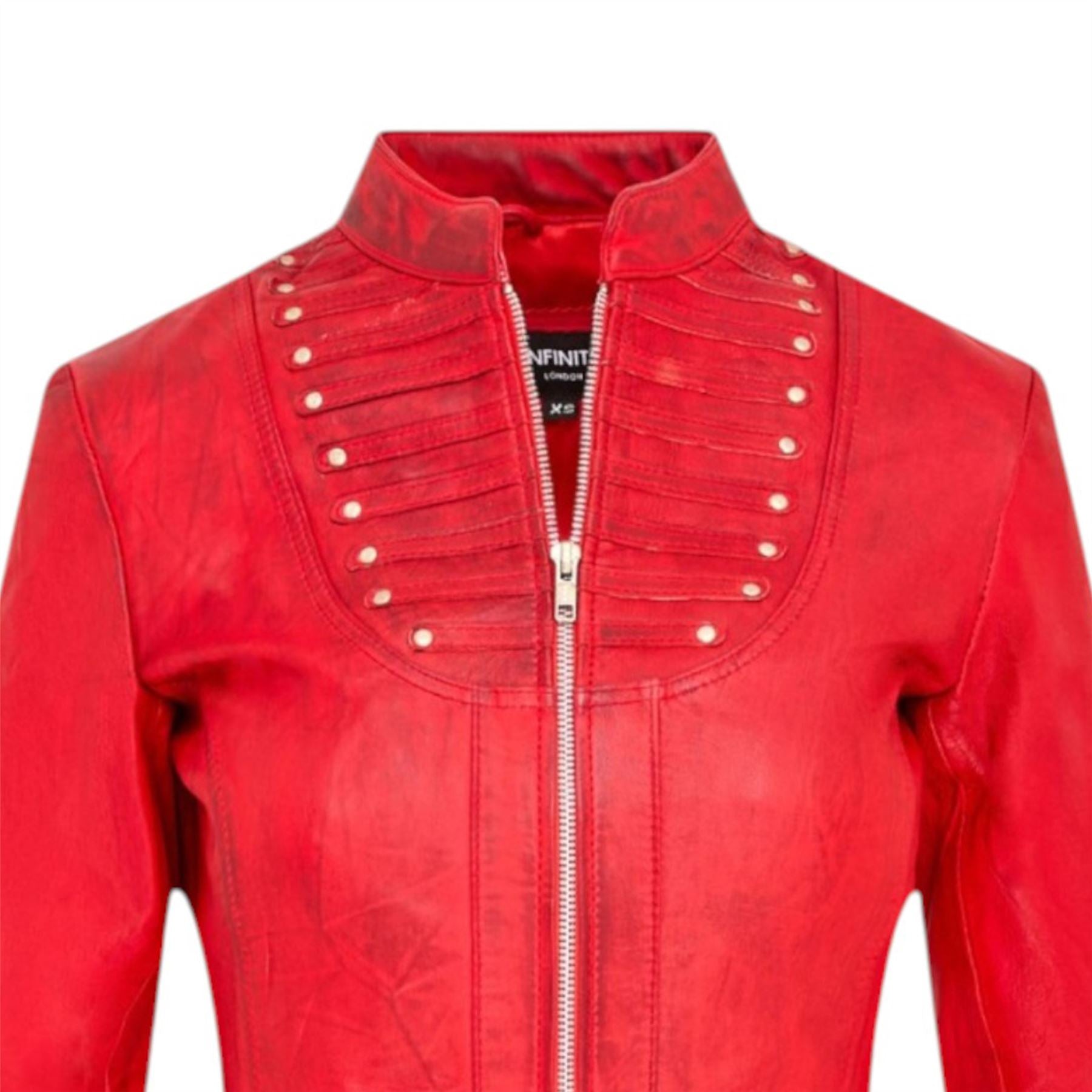 Womens Goth Leather Victorian Studded Flare Coat- Ribet