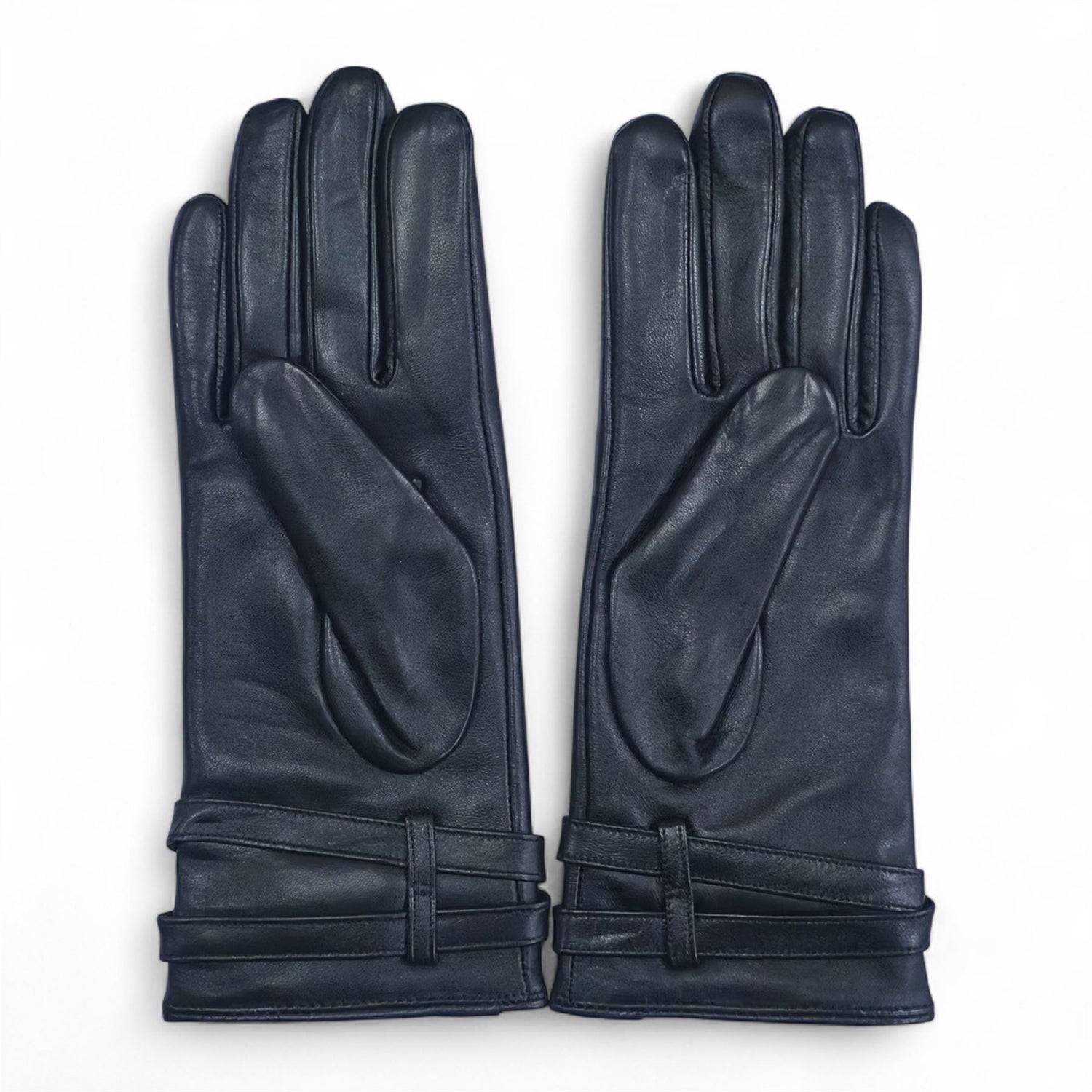 Womens Italian Leather Winter Buckle Soft Wool Lining Gloves - L-GLV-601