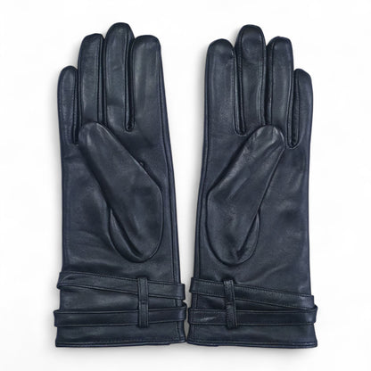 Womens Italian Leather Winter Buckle Soft Wool Lining Gloves - L-GLV-601
