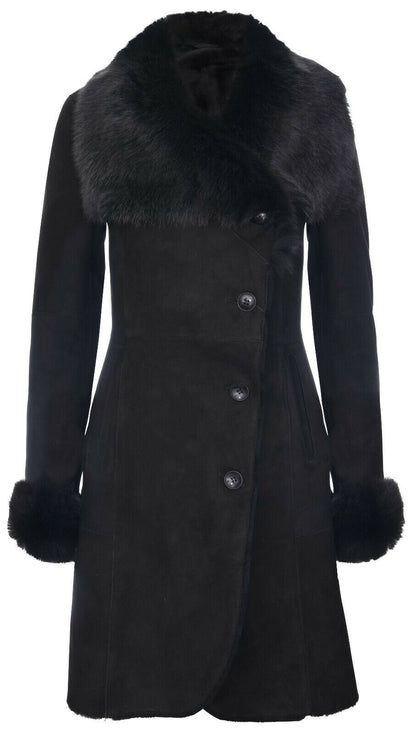 Womens Suede Merino Shearling Toscana Coat -Rochford