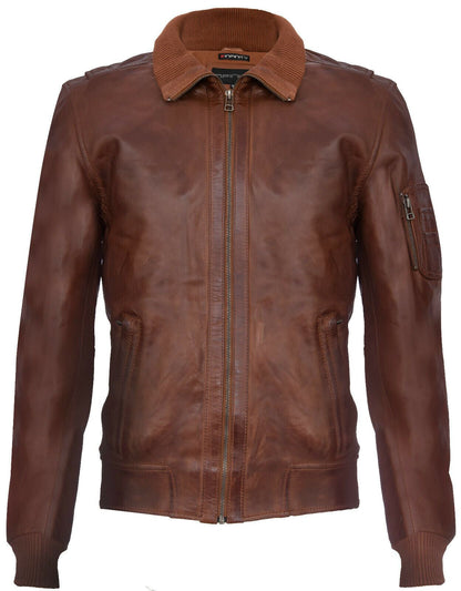 Mens Smart Leather Varsity Bomber Jacket-Chesterfield
