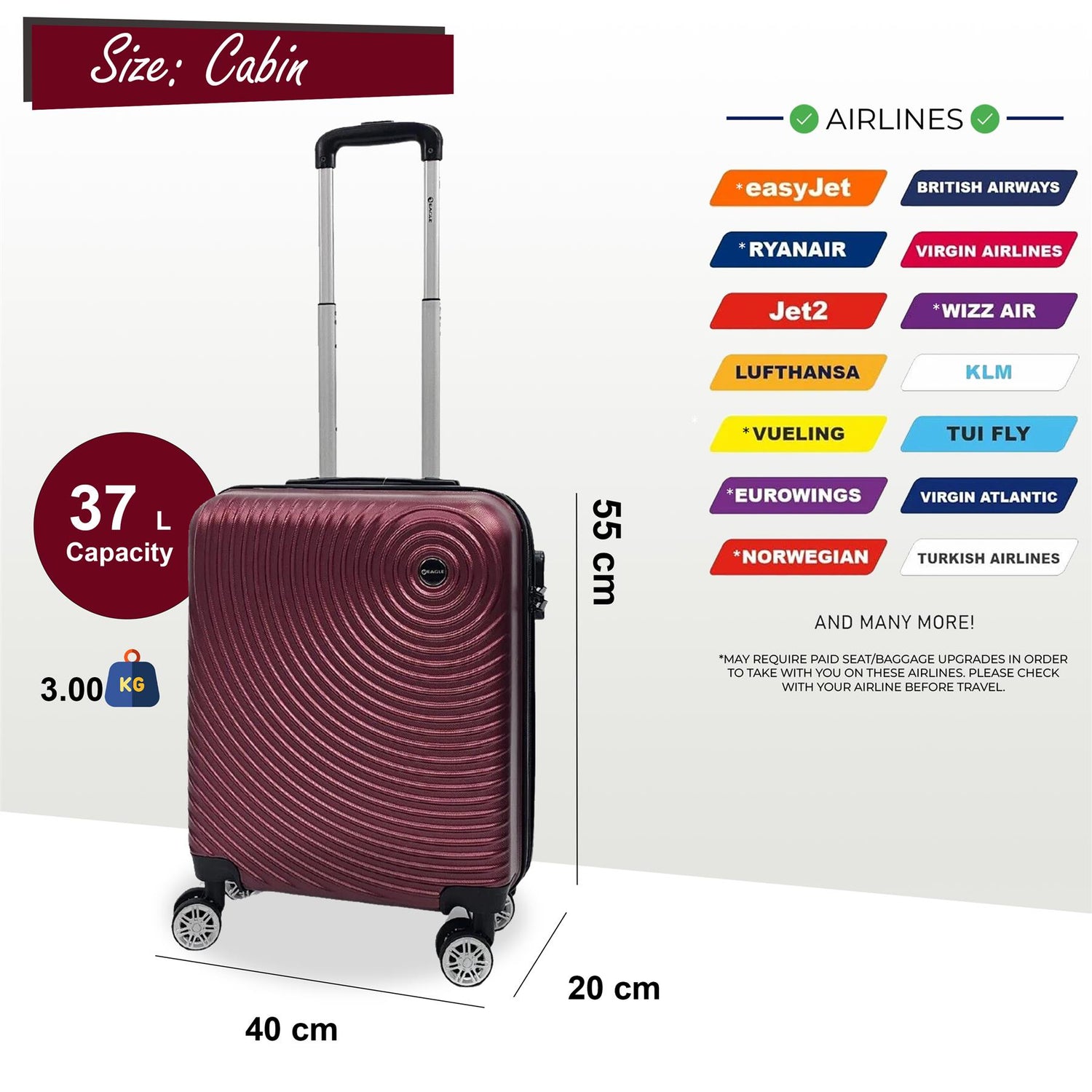 Hard Shell Cabin 8 Wheel Luggage Case Travel Bag