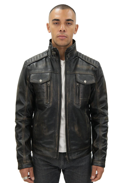 Men Vintager Classic Leather Biker Jacket-Southwick