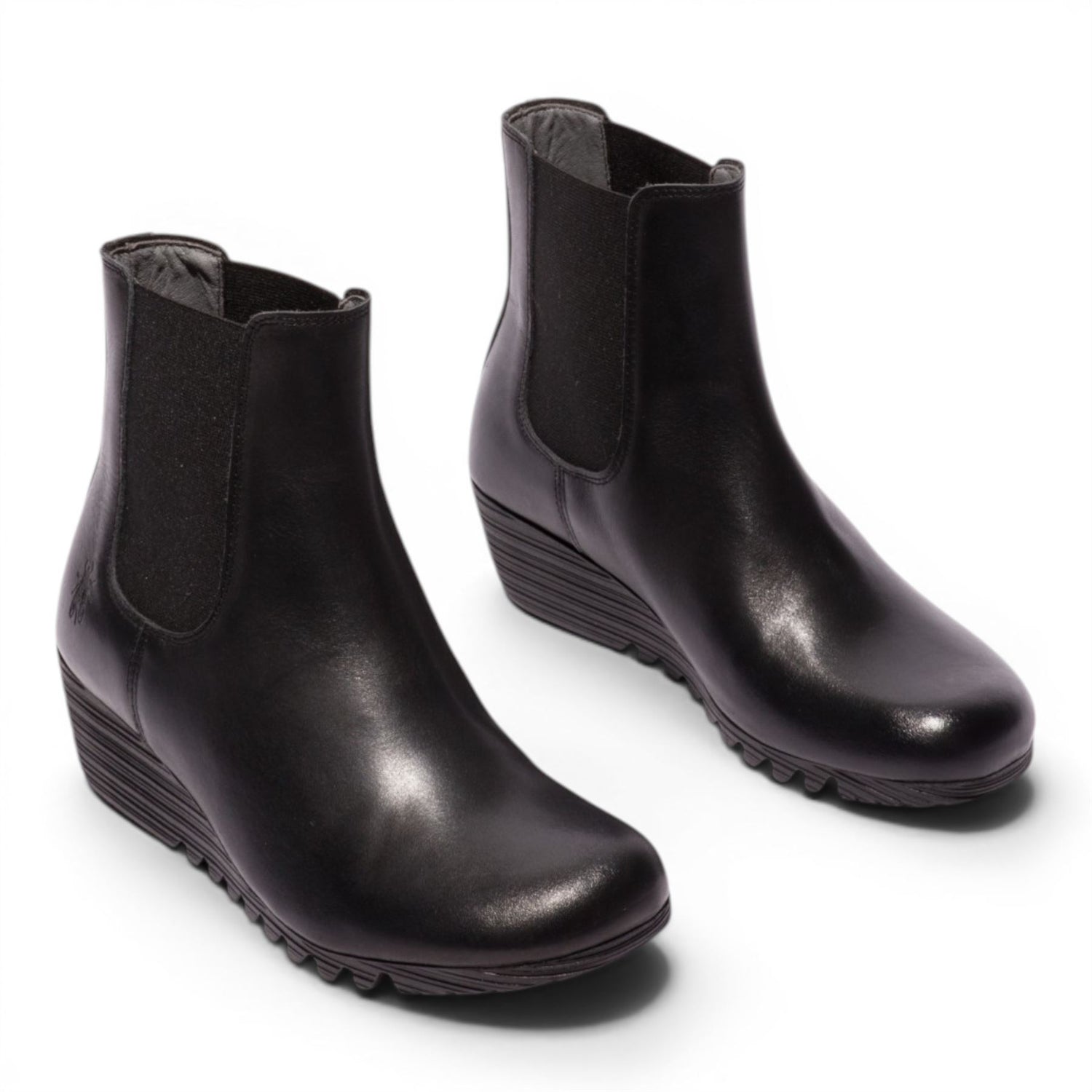 Fly London Womens Black Leather Wedge Heel Chelsea Boots - ORFU496
