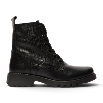 Fly London Womens Black Leather Lace-Up Heeled Ankle Boots - RAMY488