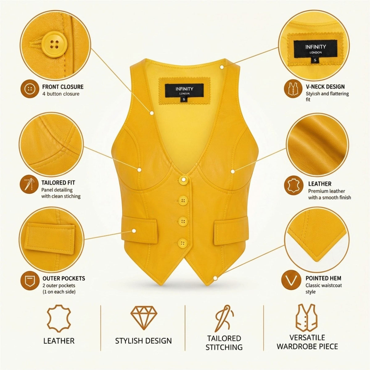 Womens Red Leather Waistcoat Biker Vest - MAM-WC