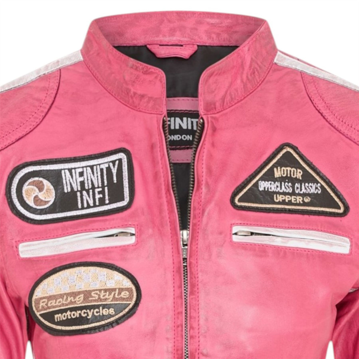 Womens Biker Racing Badges Leather Jacket-Eastleigh