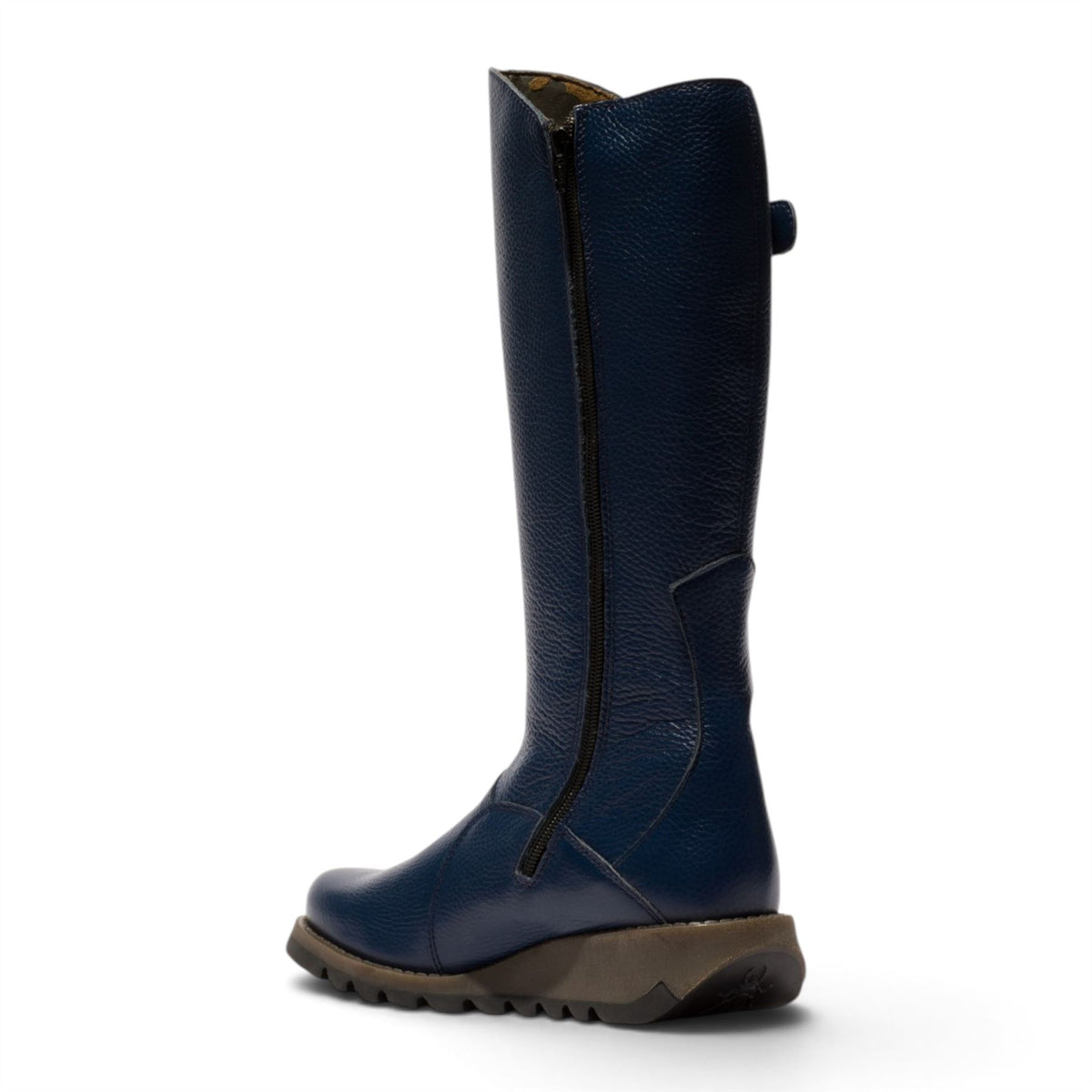 Fly London Womens Navy Leather Wedge Heel Knee High Long Boots - MOL2