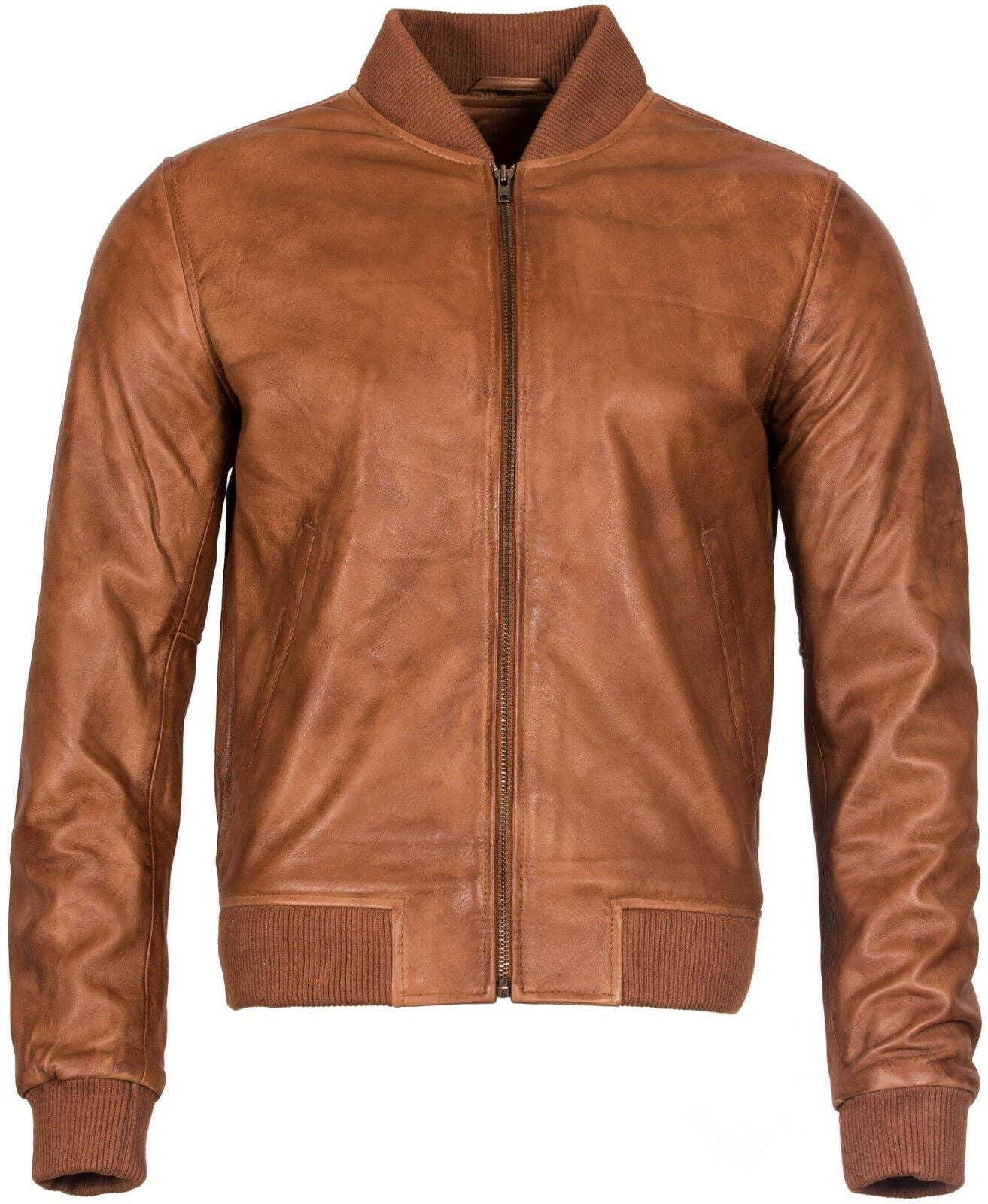Mens Varsity Leather Bomber Jacket-Camelford
