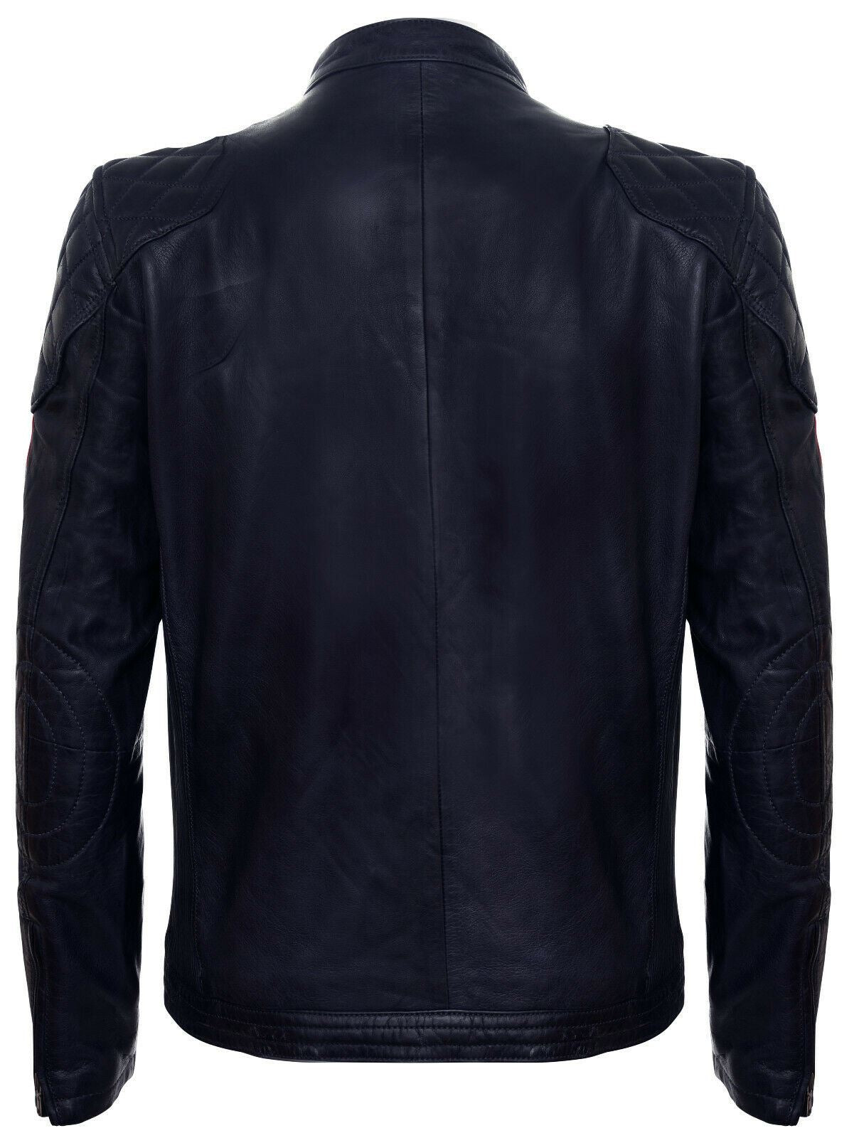 Men Striped Biker Leather Jacket- Southminster - Upperclass Fashions 