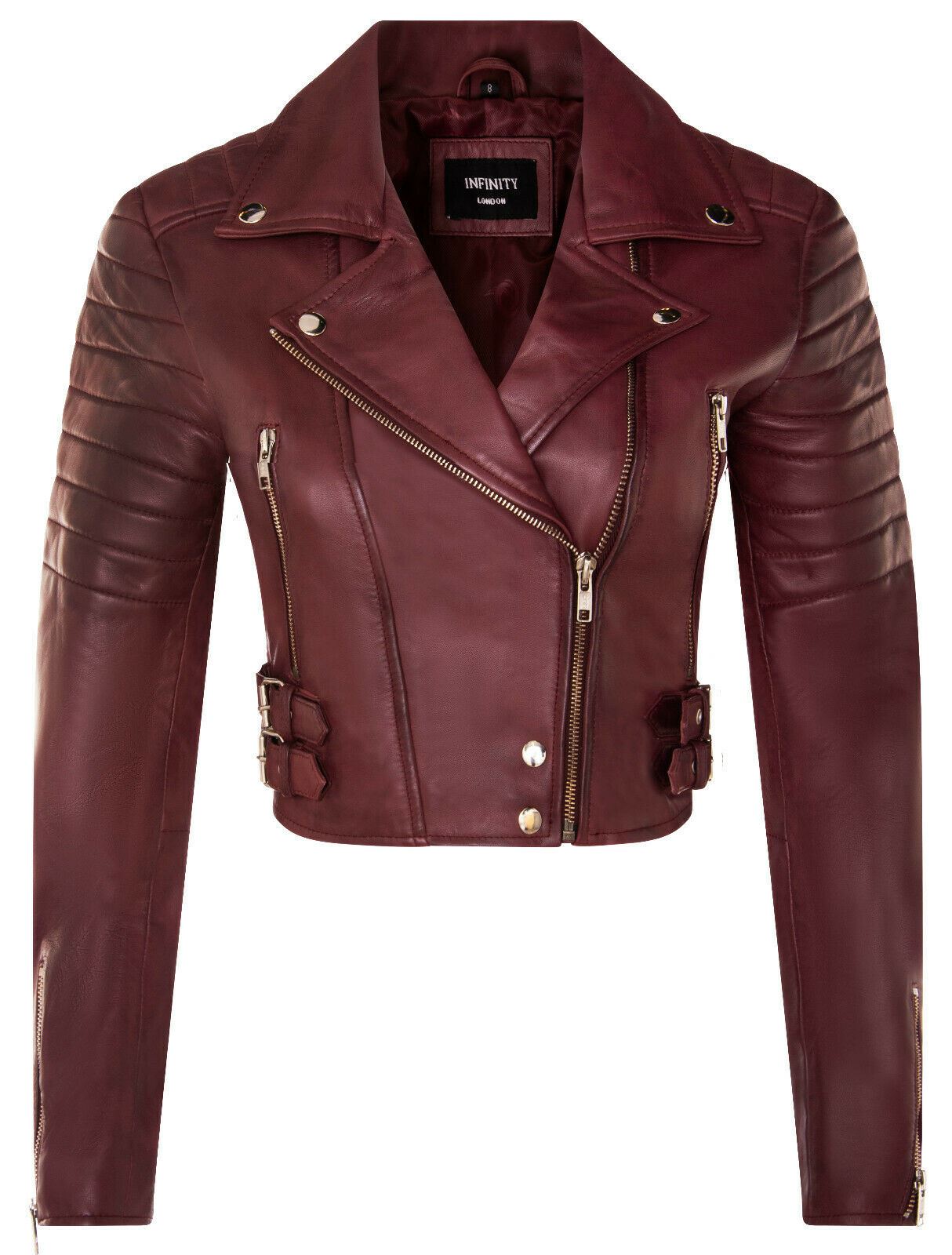 Womens Brando Cropped Leather Jacket-Longtown - Upperclass Fashions 