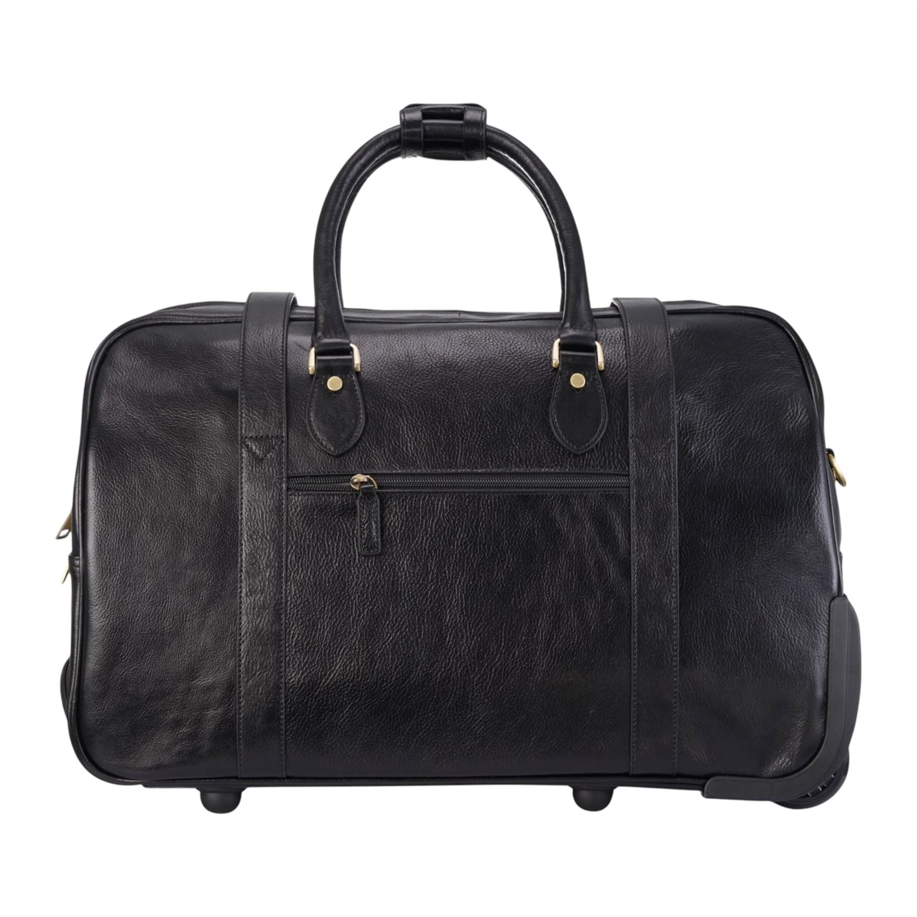 Genuine Leather Black Wheeled Holdall Duffle Travel Cabin Bag - Holt