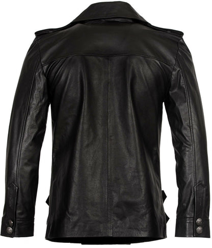 Mens Black Leather CowHide Overcoat-Enfield