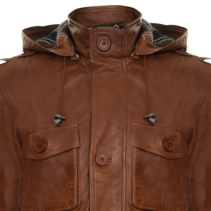 Mens Classic  Leather Hooded Trench Overcoat-Edgware