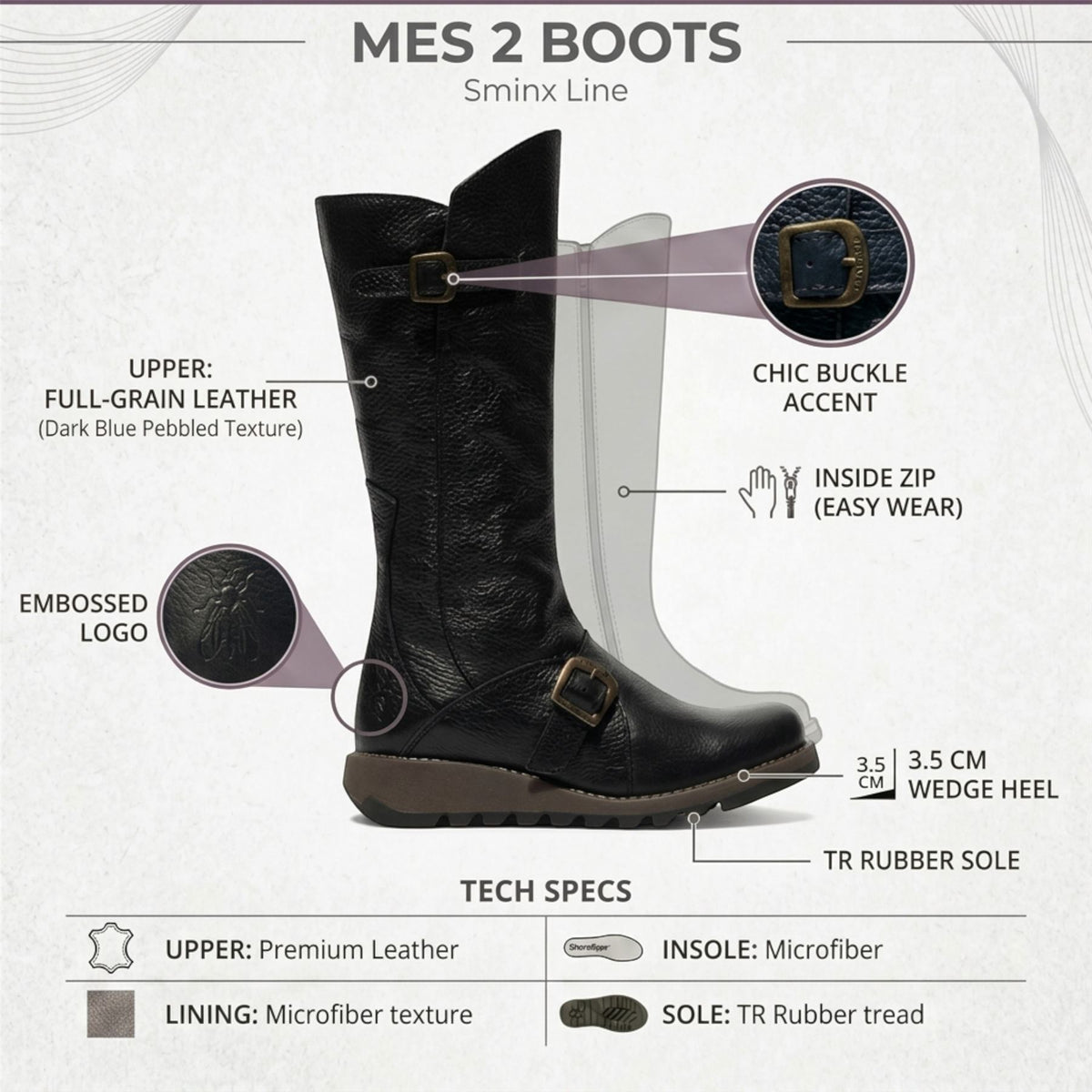 Fly London Womens Black Leather Mid-Calf Long Boots - MES2913