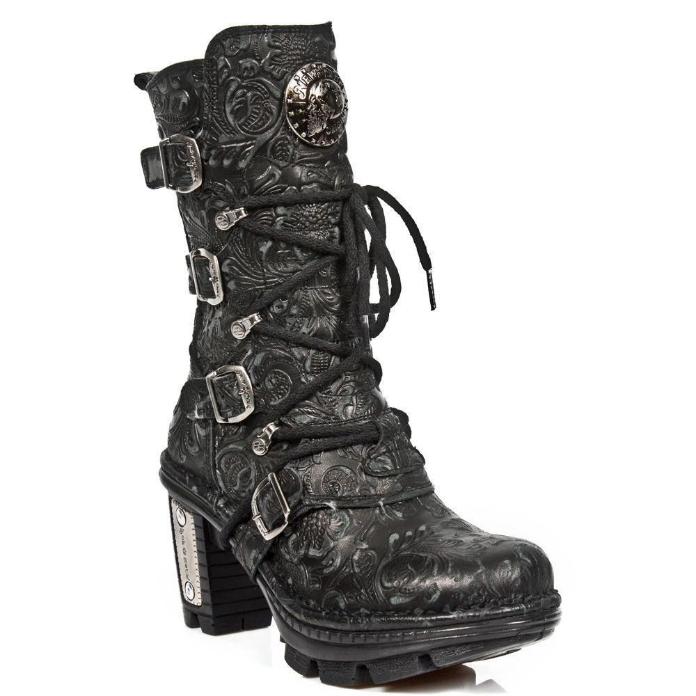New Rock Ladies Floral Gothic Leather Boots- NEOTR005-S25 - Upperclass Fashions 