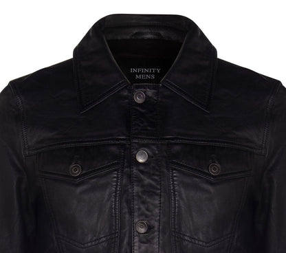 Mens Shirt Trucker Leather Jacket-Dagenham