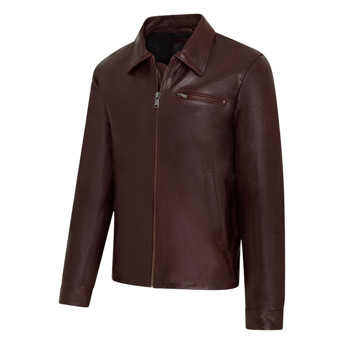 Mens Leather Harrington Collar Biker Jacket - Arick