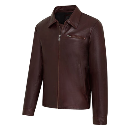 Mens Leather Harrington Collar Biker Jacket - Arick