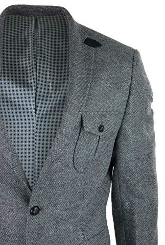 Mens Wool Tweed Shooting Jacket Hunting Blazer Smart Casual Elbow Patch Grey
