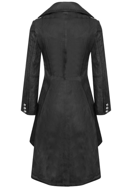 Womens Goth Leather Edwardian Flare Coat-Rushmoor