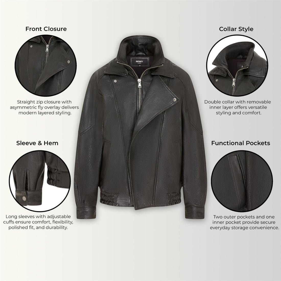 Womens Leather Biker Blouson Oversized Jacket - Big Bomber