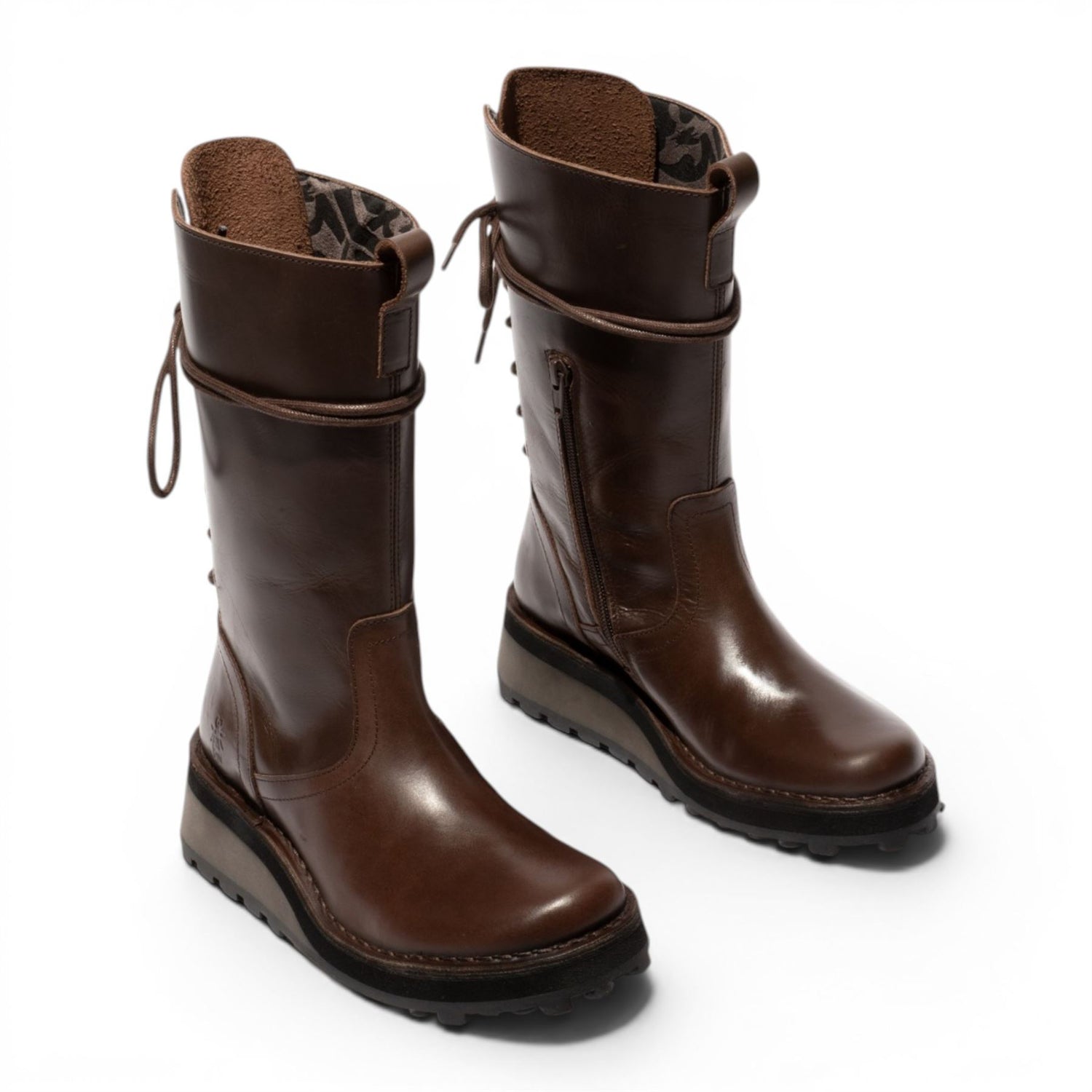 Fly London Women’s Brown Leather Mid-Calf Long Boots - HEIG229