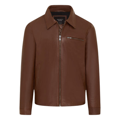 Mens Leather Harrington Collar Biker Jacket - Arick