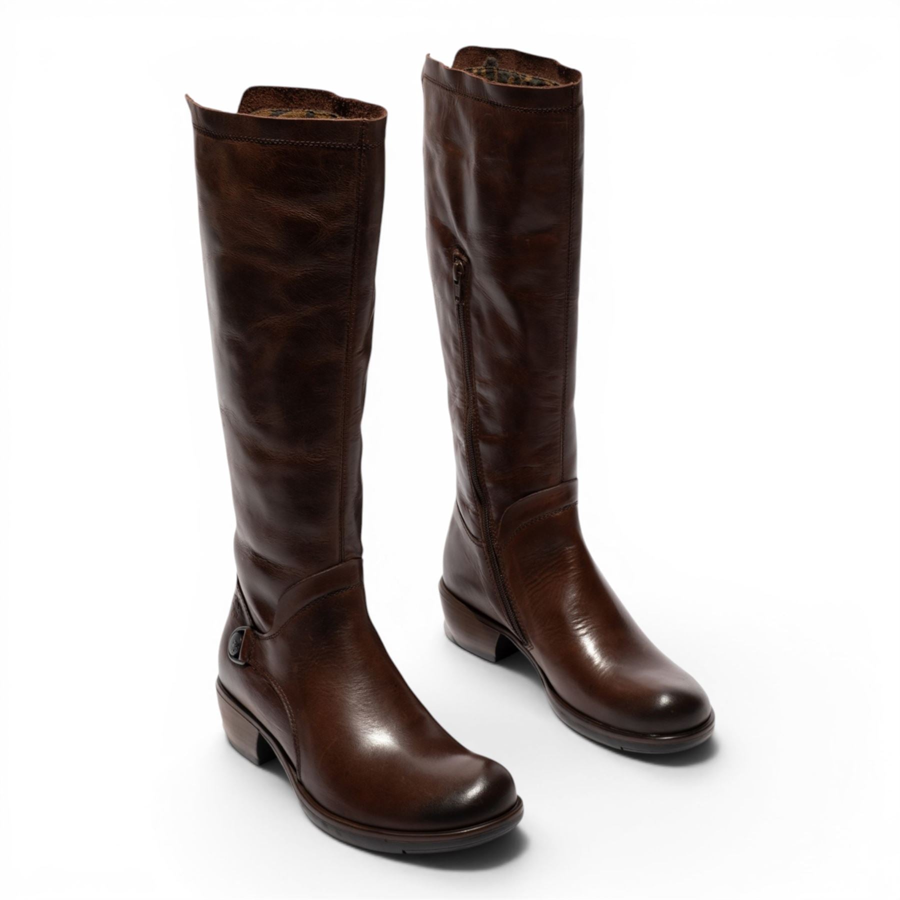 Fly London Womens Brown Leather High Heeled Riding Long Boots - MISTRY
