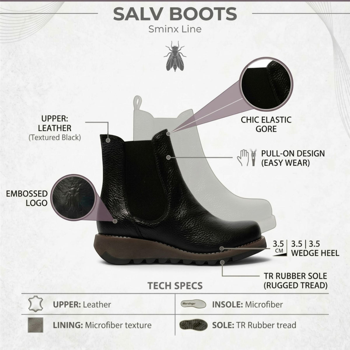 Fly London Womens Black Chelsea Leather Ankle Boots - SALV195