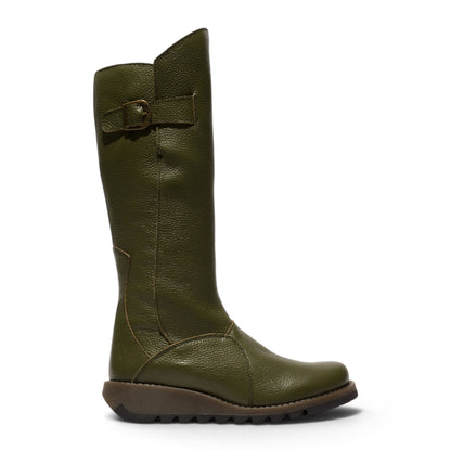 Fly London Womens Military Green Leather Wedge Heel Knee High Long Boots - MOL2