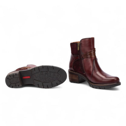 Pikolinos Women’s Arcilla Red Leather Zipped Heel Ankle Boots - San Sebastia