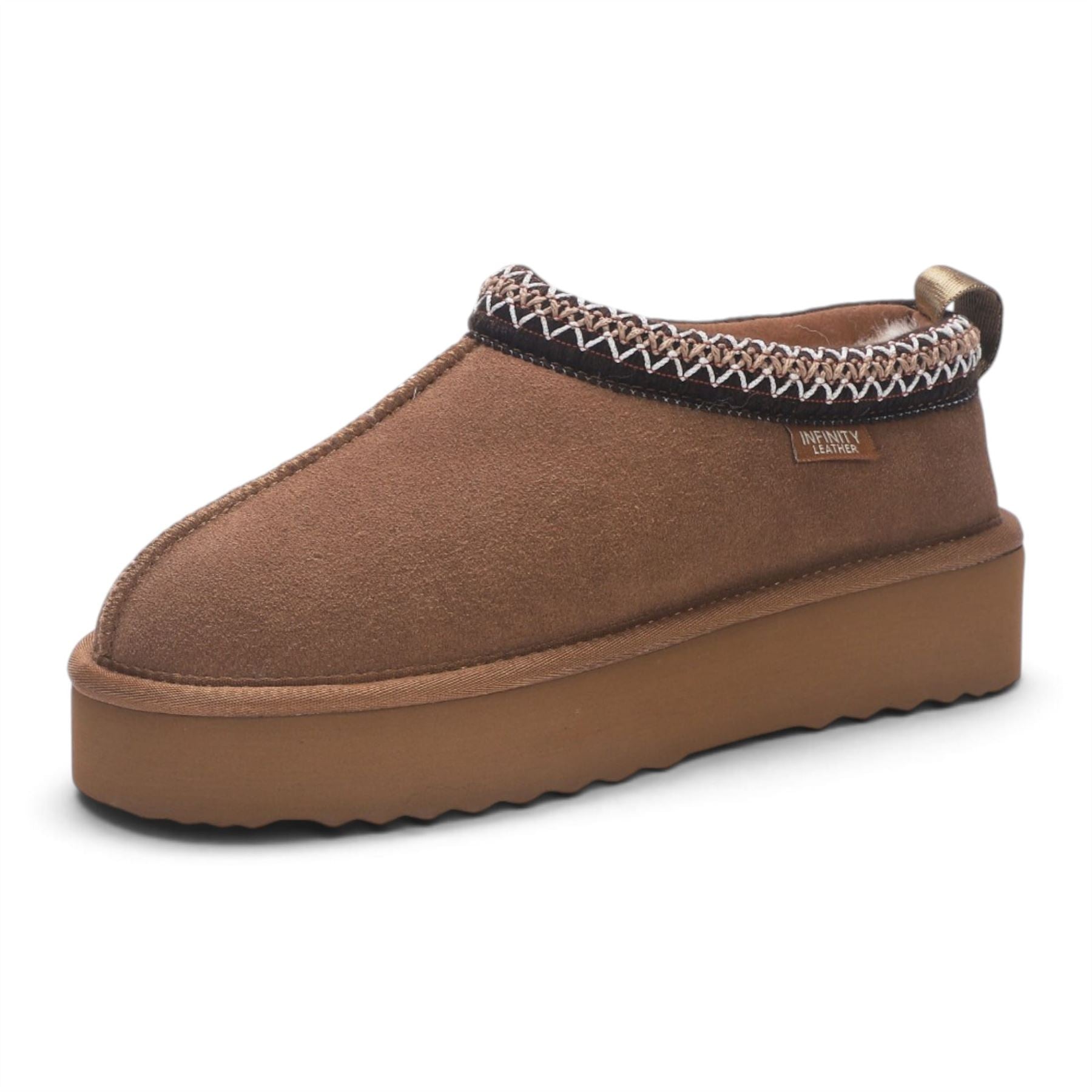 Women’s Chestnut Tan Genuine Sheepskin Real Fur Winter Platform Slippers - Polar