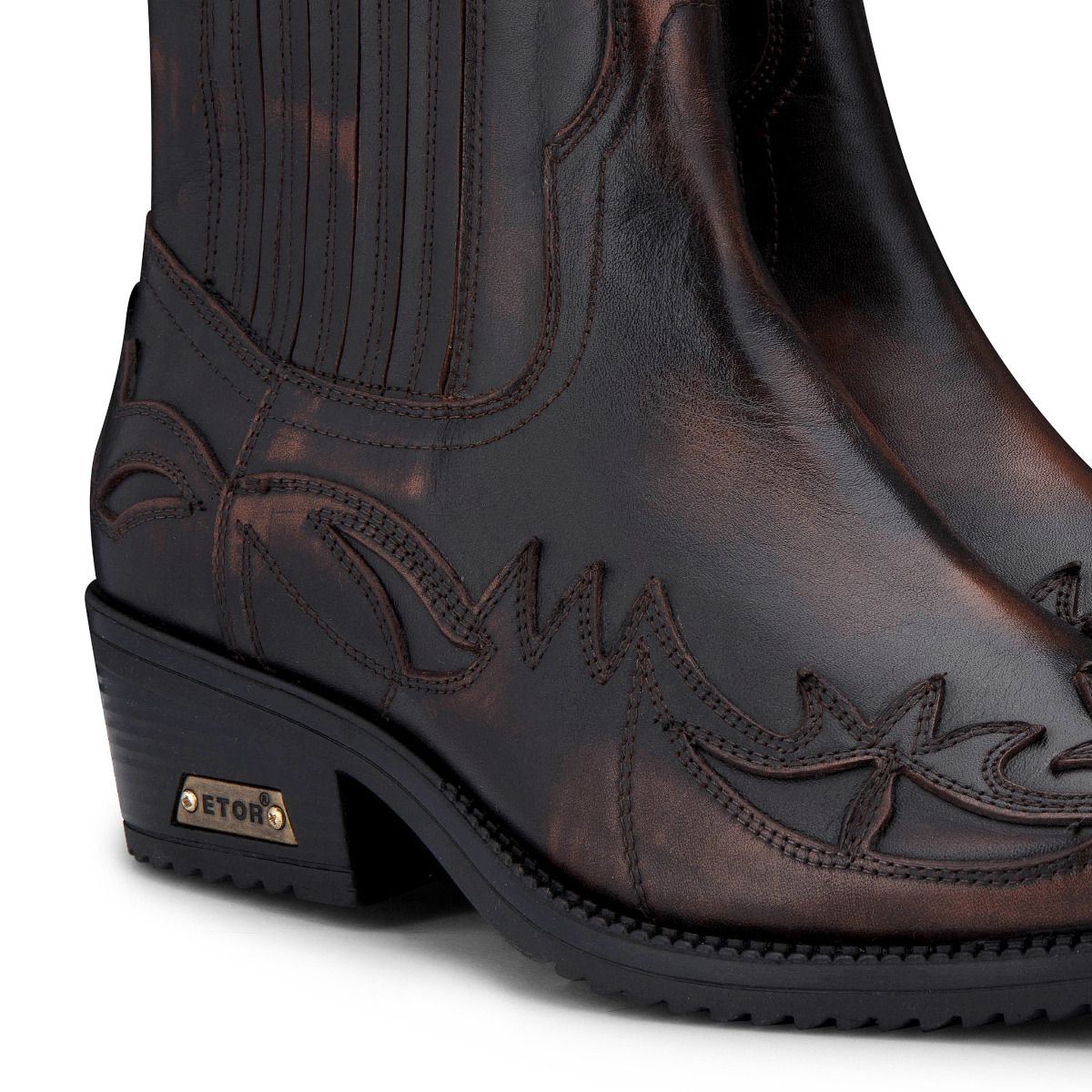 Mens Black/Brown Winklepicker Cowboy Ankle Boots