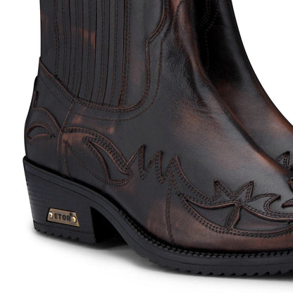 Mens Black/Brown Winklepicker Cowboy Ankle Boots